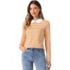 imageAllegra K Womens Contrast Collar Long Sleeves Peter Pan Collar Striped Blouse TopYellow Pink