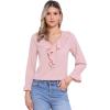 imageAllegra K Womens Ruffle Blouse for Business Work Elegant V Neck Long Sleeve Casual Dressy TopPink