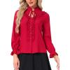 imageAllegra K Womens Victorian Blouse Vintage Ruffled Long Sleeve Button Up Gothic Shirt TopDark Red