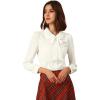 imageAllegra K Womens Vintage Bow Tie Neck Peter Pan Collar Blouse Preppy Chiffon Button Up ShirtWhite