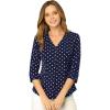 imageAllegra K Womens Vintage Polka Dots 34 Sleeve Button Front V Neck Casual Office Blouse TopDark Blue