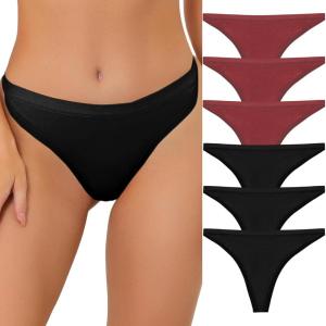 imageAllegra K Thongs for Women Packs GString Panties Breathable HiCut Tangas Underwear3 Burgundy3 Black