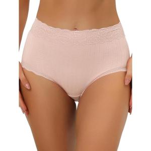 imageAllegra K Womens High Waist Underwear Tummy Control Comfortable Lace Trim Ribbed PantiesBeige Pink