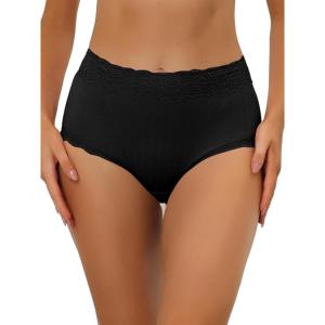 imageAllegra K Womens High Waist Underwear Tummy Control Comfortable Lace Trim Ribbed PantiesBlack