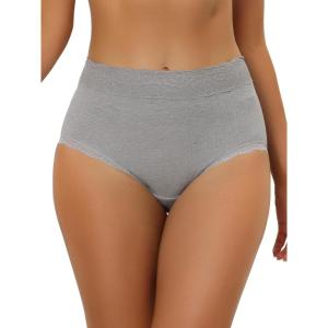 imageAllegra K Womens High Waist Underwear Tummy Control Comfortable Lace Trim Ribbed PantiesGray
