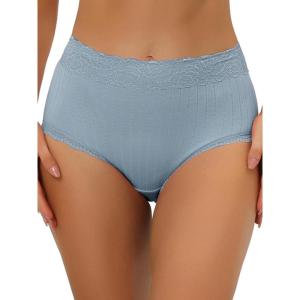 imageAllegra K Womens High Waist Underwear Tummy Control Comfortable Lace Trim Ribbed PantiesLight Blue