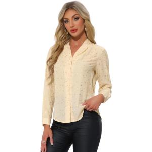 imageAllegra K Womens Metallic Patterned Blouse V Neck Long Sleeve Gilding Sparkly Dots Star TopBeige