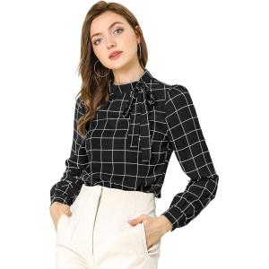 imageAllegra K Womens Tie Front Tops Long Sleeve Dressy Elegant Bow Neck ShirtBlack
