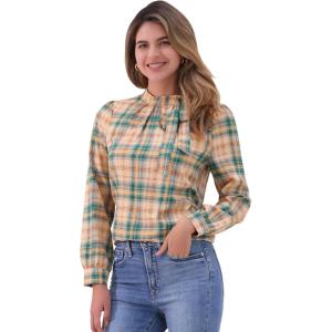 imageAllegra K Womens Tie Front Tops Long Sleeve Dressy Elegant Bow Neck ShirtKhaki Green