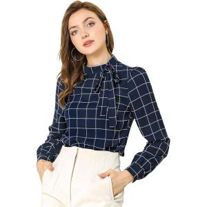 imageAllegra K Womens Tie Front Tops Long Sleeve Dressy Elegant Bow Neck ShirtNavy Blue