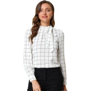 imageAllegra K Womens Tie Front Tops Long Sleeve Dressy Elegant Bow Neck ShirtWhite