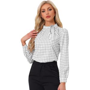 imageAllegra K Womens Tie Front Tops Long Sleeve Dressy Elegant Bow Neck ShirtWhite Black