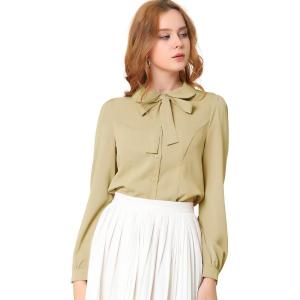 imageAllegra K Womens Vintage Bow Tie Neck Peter Pan Collar Blouse Preppy Chiffon Button Up ShirtApricot