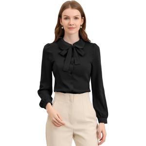 imageAllegra K Womens Vintage Bow Tie Neck Peter Pan Collar Blouse Preppy Chiffon Button Up ShirtBlack