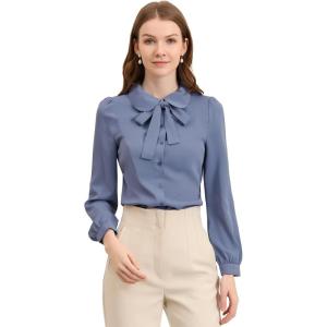 imageAllegra K Womens Vintage Bow Tie Neck Peter Pan Collar Blouse Preppy Chiffon Button Up ShirtDusty Blue