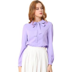 imageAllegra K Womens Vintage Bow Tie Neck Peter Pan Collar Blouse Preppy Chiffon Button Up ShirtLight Purple