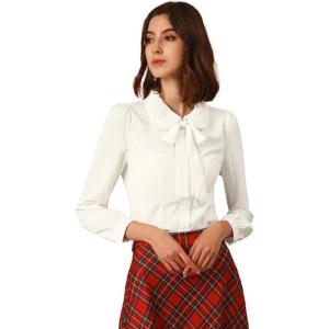 imageAllegra K Womens Vintage Bow Tie Neck Peter Pan Collar Blouse Preppy Chiffon Button Up ShirtWhite