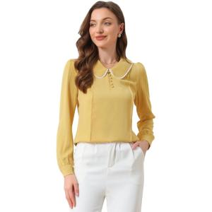 imageAllegra K Womens Vintage Peter Pan Collar Shirt Preppy Lacy Trim Long Sleeve BlouseBright Yellow