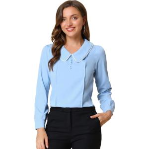 imageAllegra K Womens Vintage Peter Pan Collar Shirt Preppy Lacy Trim Long Sleeve BlouseLight Blue