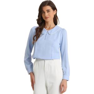imageAllegra K Womens Vintage Peter Pan Collar Shirt Preppy Lacy Trim Long Sleeve BlouseSky Blue