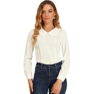 imageAllegra K Womens Vintage Peter Pan Collar Shirt Preppy Lacy Trim Long Sleeve BlouseWhite