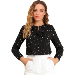 imageAllegra K Womens Vintage Ruffle Neck Chiffon Top Long Sleeve Casual Office BlouseBlackheart