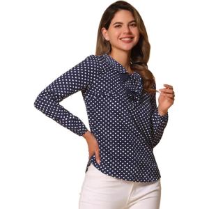 imageAllegra K Womens Vintage Ruffle Neck Chiffon Top Long Sleeve Casual Office BlouseDark Bluedots