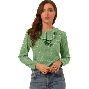imageAllegra K Womens Vintage Ruffle Neck Chiffon Top Long Sleeve Casual Office BlouseGreenheart