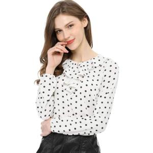 imageAllegra K Womens Vintage Ruffle Neck Chiffon Top Long Sleeve Casual Office BlouseWhite Blackdots