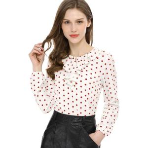 imageAllegra K Womens Vintage Ruffle Neck Chiffon Top Long Sleeve Casual Office BlouseWhite Reddots