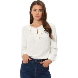 imageAllegra K Womens Vintage Ruffle Neck Chiffon Top Long Sleeve Casual Office BlouseWhitesolid