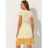 imageAllegra K Boho Floral Dresses for Womens Flutter Sleeve Smocked Waist V Neck Flowy Bohemian DressWhite