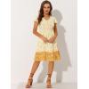 imageAllegra K Boho Floral Dresses for Womens Flutter Sleeve Smocked Waist V Neck Flowy Bohemian DressWhite