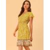 imageAllegra K Boho Floral Dresses for Womens Flutter Sleeve Smocked Waist V Neck Flowy Bohemian DressYellow