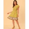 imageAllegra K Boho Floral Dresses for Womens Flutter Sleeve Smocked Waist V Neck Flowy Bohemian DressYellow