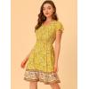 imageAllegra K Boho Floral Dresses for Womens Flutter Sleeve Smocked Waist V Neck Flowy Bohemian DressYellow