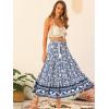 imageAllegra K Boho Skirt for Womens Casual Peasant Floral Bohemian Tassels Elastic Waist Maxi SkirtsBlue