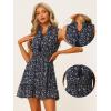 imageAllegra K Floral Dresses for Womens Sleeveless V Neck Sleeveless Smocked Waist Ruffle Mini DressNavy Blue
