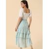 imageAllegra K Floral Maxi Skirts for Womens Elastic Waist Layered Ruffle High Low Hem Long SkirtLight Blue