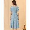 imageAllegra K Peasant Smocked Dress for Womens Short Sleeve Midi Summer Casual Tiered ALine DressBlue