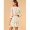 imageAllegra K Womens 34 Sleeve Ruffle Hem Buttons Decor Drawstring Ruched Chiffon DressBeige