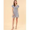 imageAllegra K Womens Casual Ruffled Sleeve Pleated Square Neck Floral DressBeige Purple