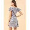 imageAllegra K Womens Casual Ruffled Sleeve Pleated Square Neck Floral DressBeige Purple