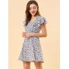 imageAllegra K Womens Casual Ruffled Sleeve Pleated Square Neck Floral DressBeige Purple