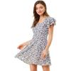 imageAllegra K Womens Casual Ruffled Sleeve Pleated Square Neck Floral DressBeige Purple
