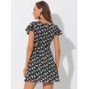 imageAllegra K Womens Casual Ruffled Sleeve Pleated Square Neck Floral DressBlack