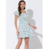 imageAllegra K Womens Casual Ruffled Sleeve Pleated Square Neck Floral DressBlue