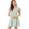 imageAllegra K Womens Casual Ruffled Sleeve Pleated Square Neck Floral DressGreen