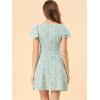 imageAllegra K Womens Casual Ruffled Sleeve Pleated Square Neck Floral DressGreen