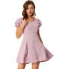imageAllegra K Womens Casual Ruffled Sleeve Pleated Square Neck Floral DressPink